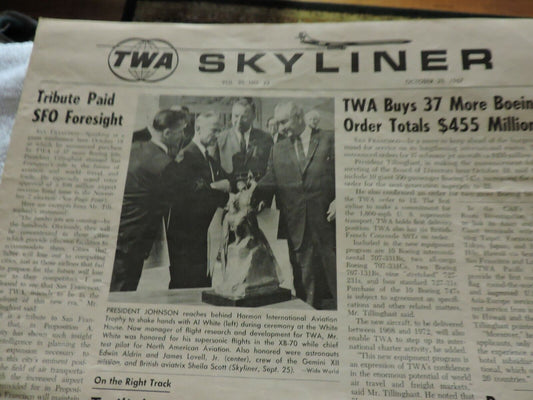 TWA SKYLINER  OCTOBER 23, 1967  NEWSPAPER