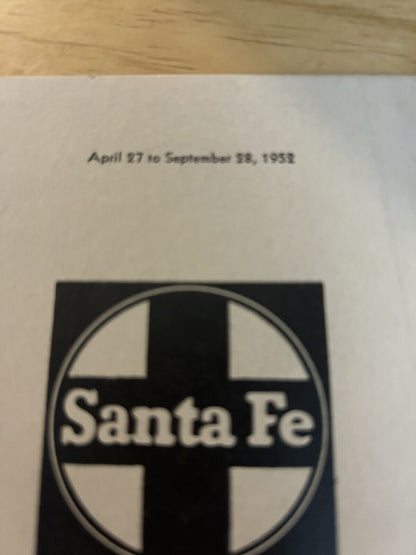 SANTE FE CONDENSED PASSEGER SHEDULES  SEPTEMBER 28, 1952