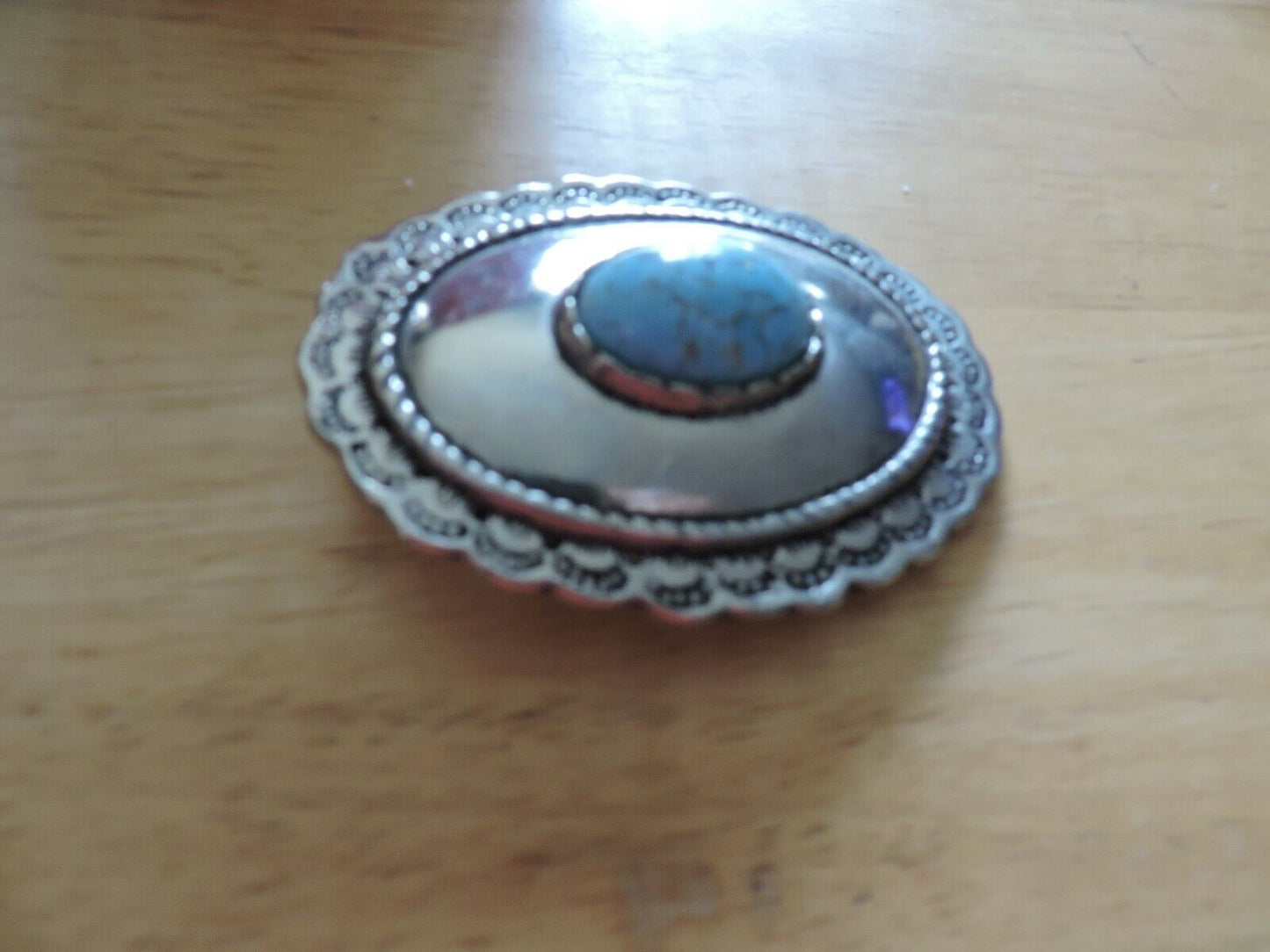 HANDMADE OVAL SHAPE PEWTER BELT BUCKLE WITH TURQUOISE  OVAL STONE 3 X 2.5