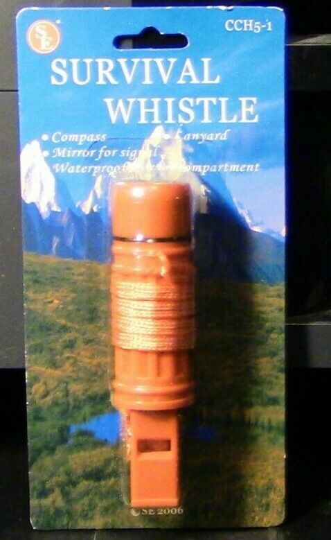 Survival Whistle, Includes Compass Lanyard, Mirror & Waterproof Compartment