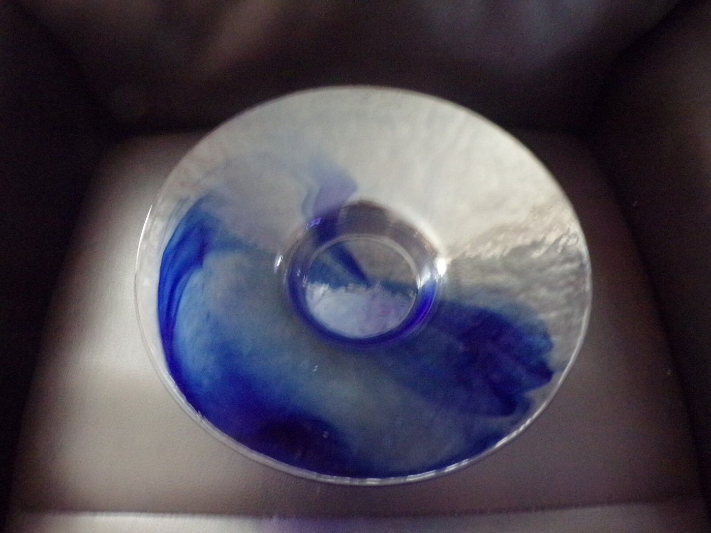 Art Glass (Blown Glass) Bowl (13") with a hint of blue Steaks-Nice Art Piece