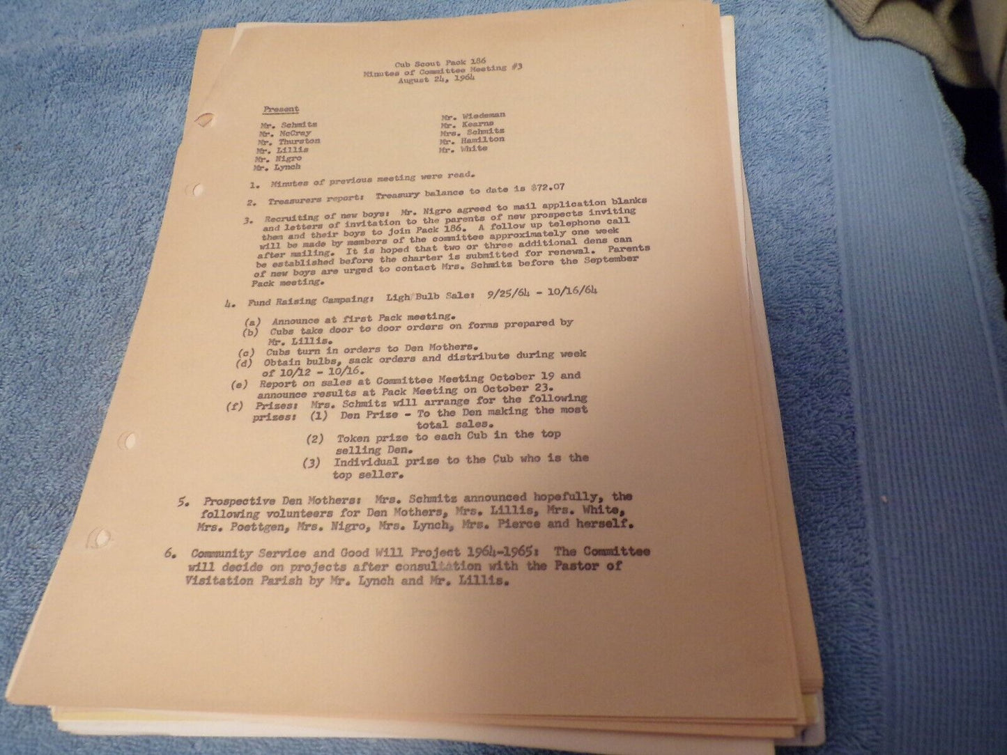 Vintage 1960's Cub Scout Pack 186 Committee Meeting Minutes Documents