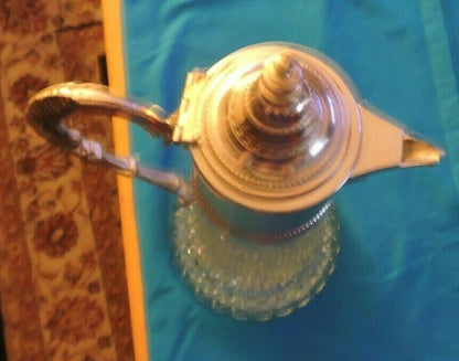 DIAMOND CUT GLASS AND SILVER TOP  WINE DECATER  12 X 5 INCHES made in ITALY