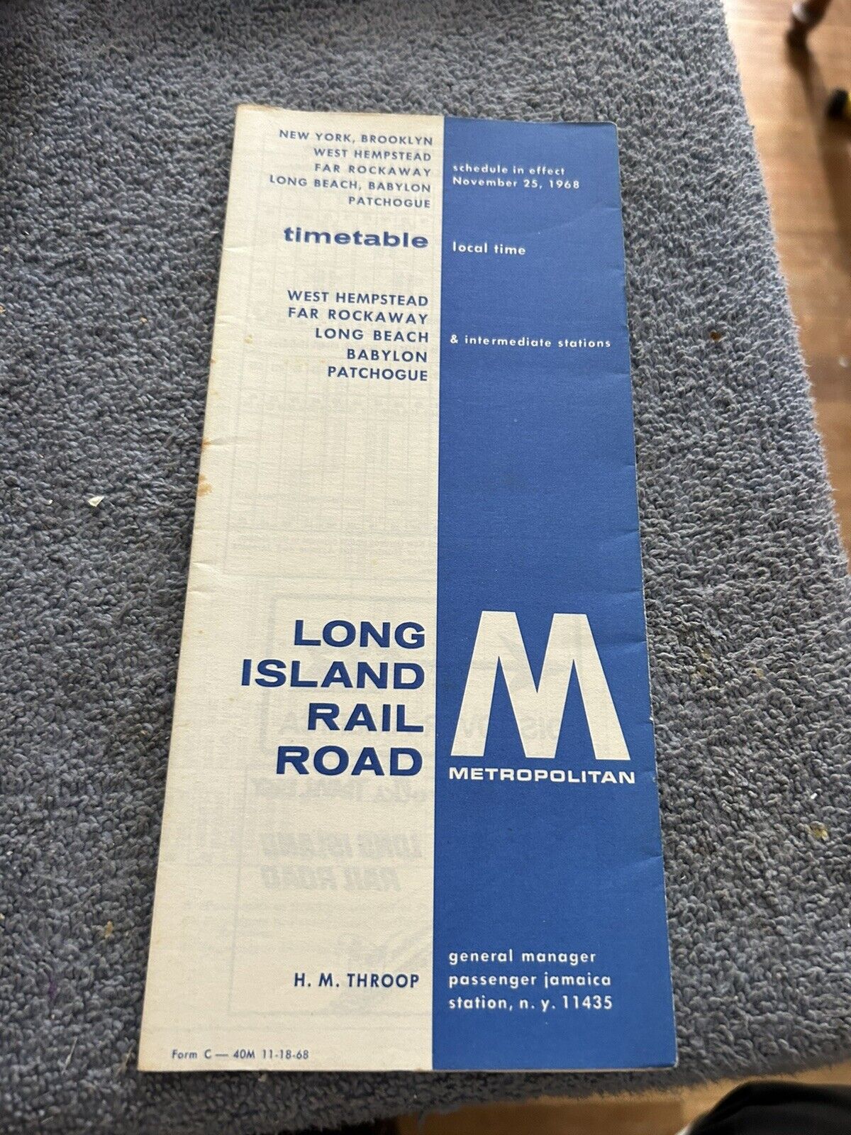 RAILROAD TIMETABLE: LONG ISLAND METROPOLITAN NOVEMBER 25, 1968