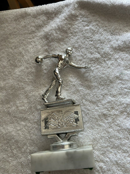 TROPHY: BOWLING SILVER ON MARBLE BASE, 7X3X2 INCHES