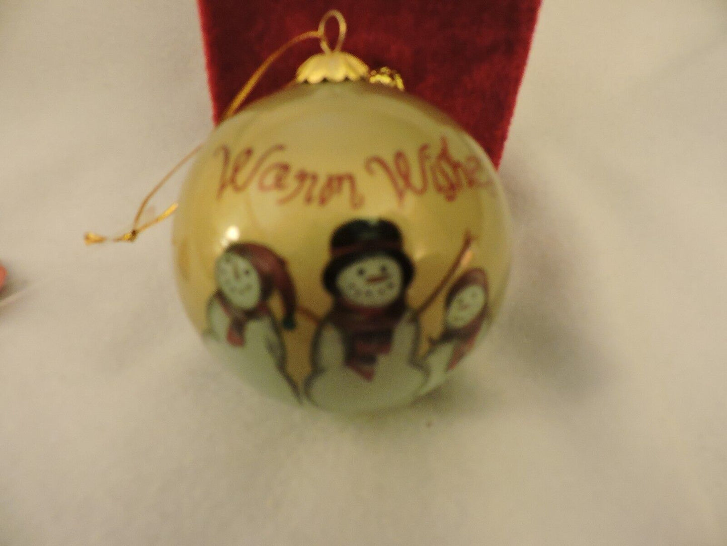 Hand Painted (In Reverse) St. Nicholas Square Snowmen Glass Ornament
