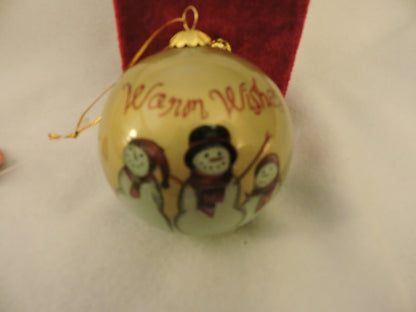 Hand Painted (In Reverse) St. Nicholas Square Snowmen Glass Ornament