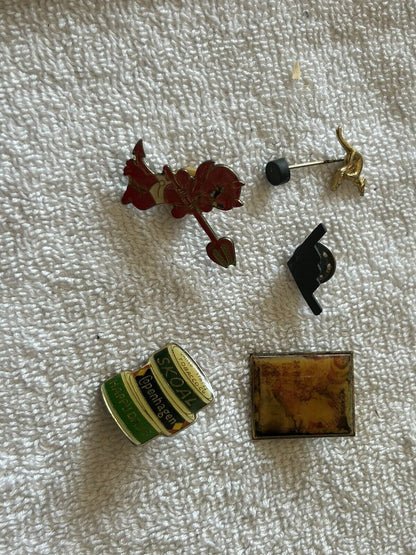 MISC. LAPEL PINS (5) DEVIL, SKOAL, KANGAROO, PLANE, ART