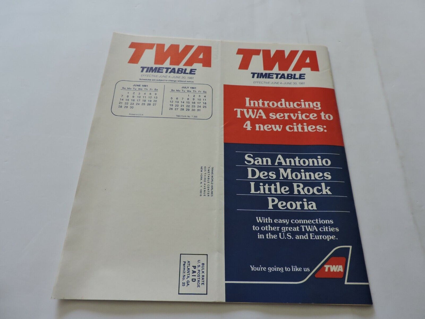 TWA  TIMETABLE JUNE 4-JUNE 30, 1981