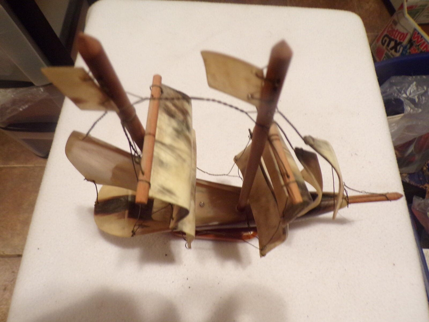 VINTAGE (50's)  KITSCH HAND CRAFTED (CARVED HORN) MODEL OF A SAILING SHIP