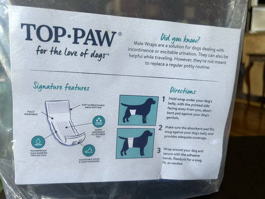 Top Paw Washable Male Wraps (For Large Dogs (17.3-22.8) Package of 3/Brand New