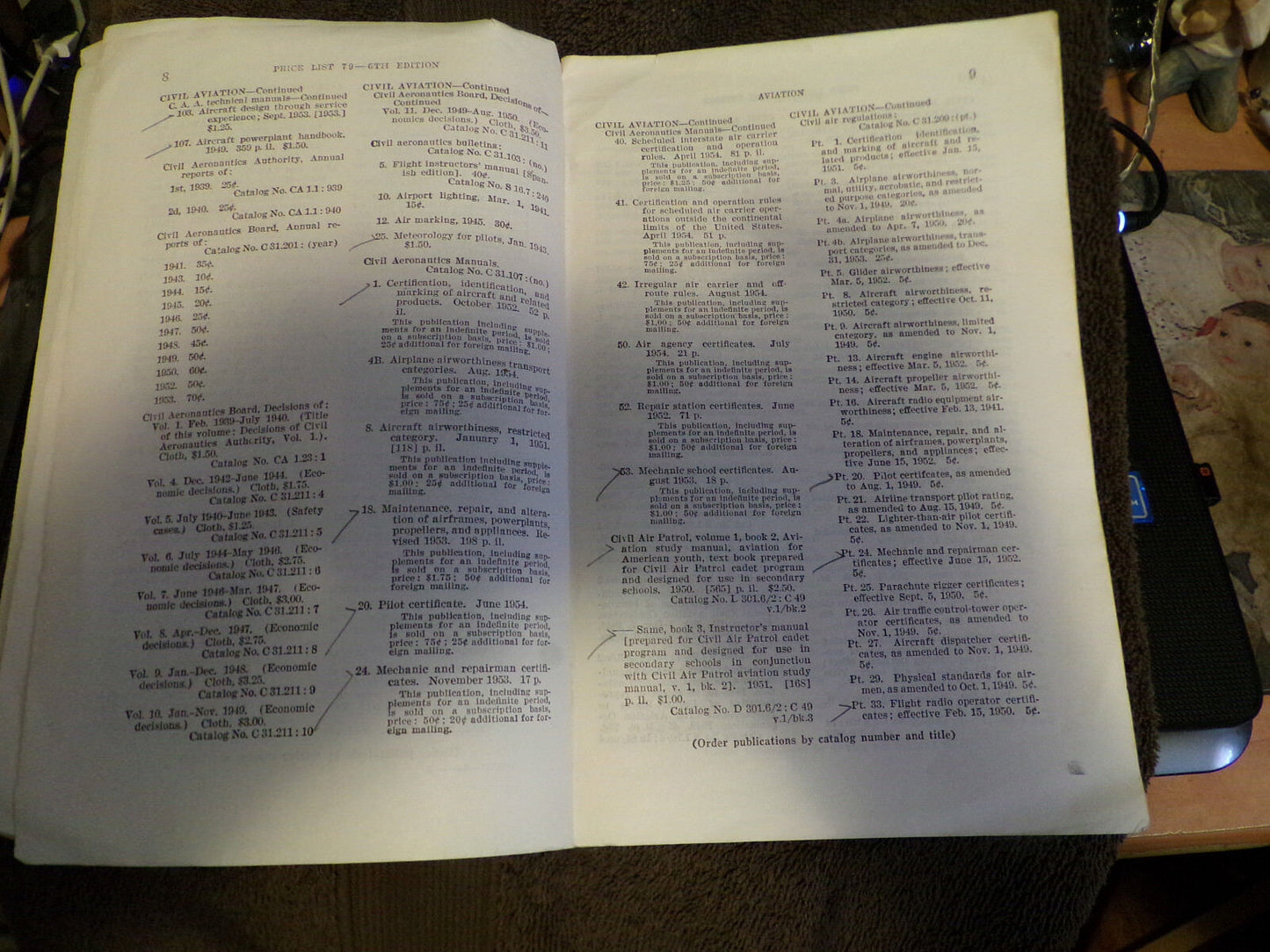 Vintage (1954) Civil/Naval/Air Force Aviation Reports Price List, 6th Edition
