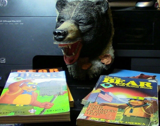 Lot of 4 Cub Scout "Bear" Books ( '54, '67, '84, '99) and Bear Wall Hanger