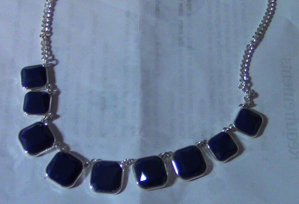Beautiful Necklace: Blue Stones inlaid into Silver Necklace (20"  End to End)