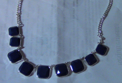 Beautiful Necklace: Blue Stones inlaid into Silver Necklace (20"  End to End)