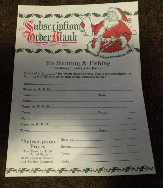 Hunting + Fishing Subscription Order Form (1927)