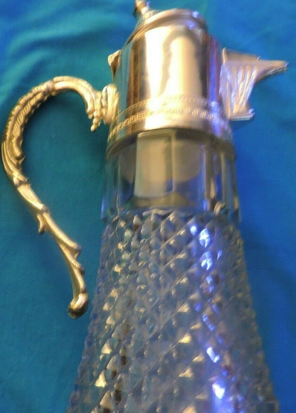 DIAMOND CUT GLASS AND SILVER TOP  WINE DECATER  12 X 5 INCHES made in ITALY