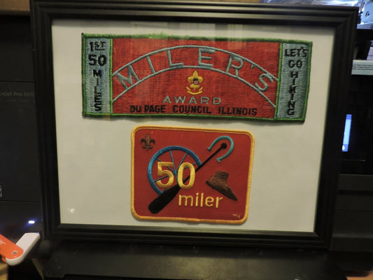 Framed BSA "Then (1970) and Now (2019)" 1st 50 Miles Award Patch Set