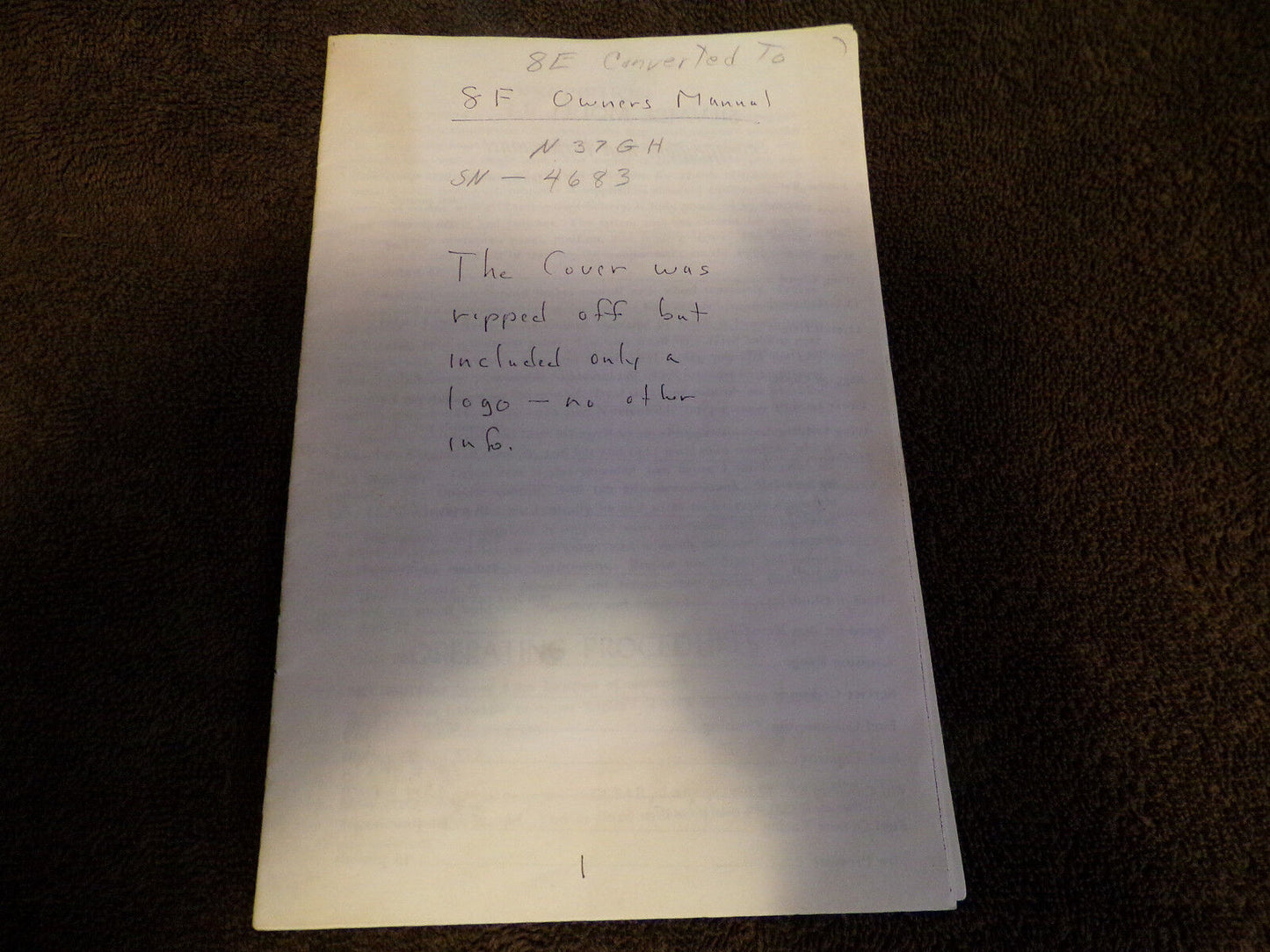 8E Converted to 8F Owners Manual N37GH SN-4683