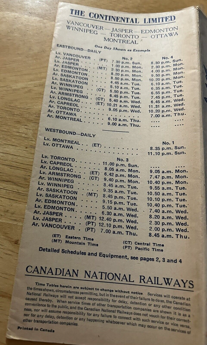 CANADIAN NATIONAL RAILWAYS TIMETABLES SEPTEMBER 27. 1953