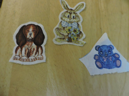 SET OF THREE VINTAGE  APPLIQUES: RABBIT, DOG, TEDDY BEAR