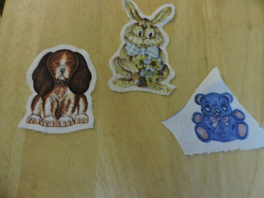 SET OF THREE VINTAGE  APPLIQUES: RABBIT, DOG, TEDDY BEAR