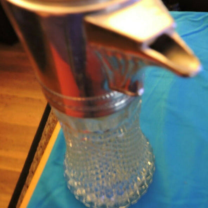 DIAMOND CUT GLASS AND SILVER TOP  WINE DECATER  12 X 5 INCHES made in ITALY