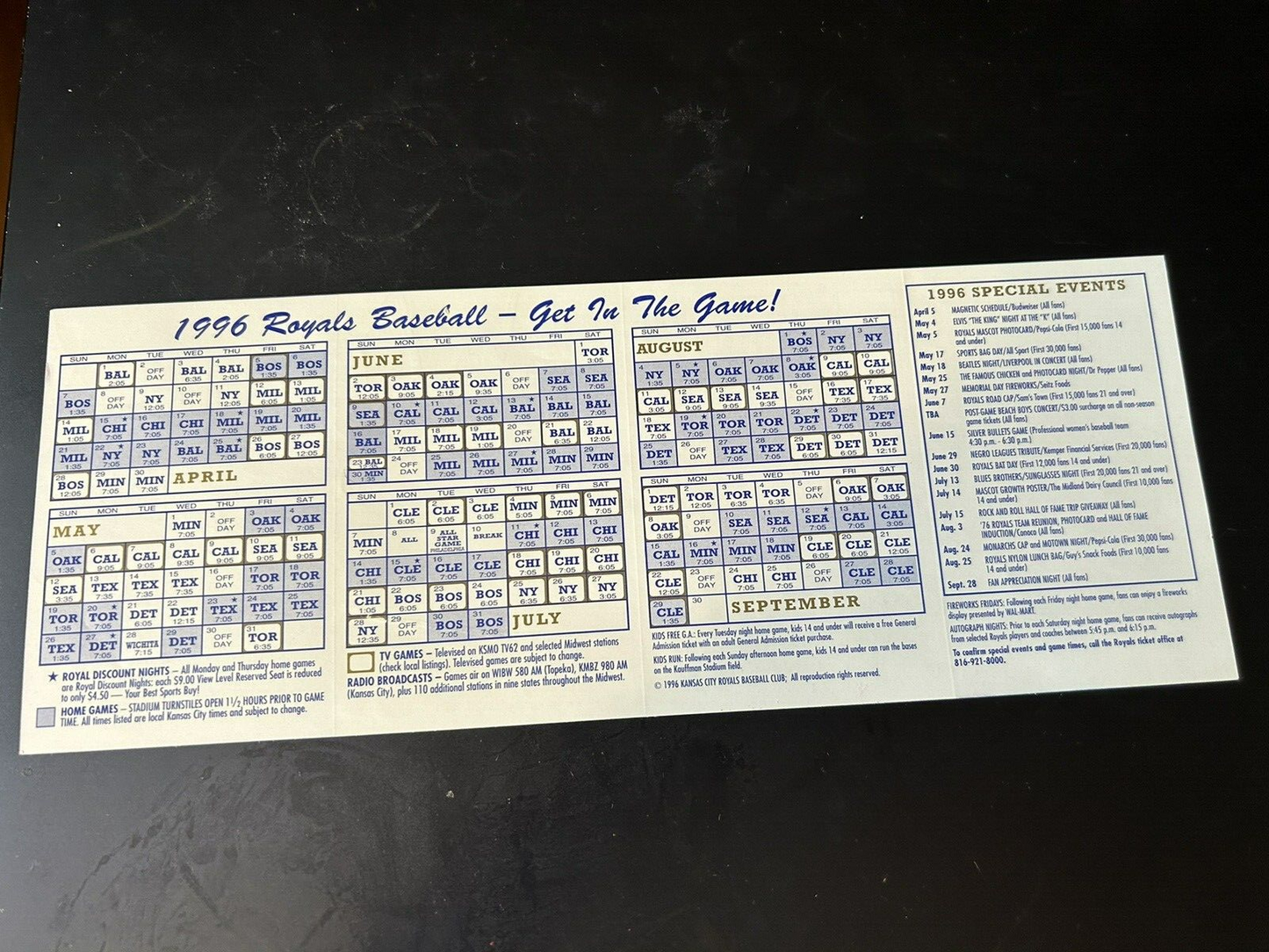Kansas City Baseball: 1996 Royals Schedule