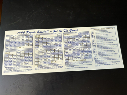 Kansas City Baseball: 1996 Royals Schedule