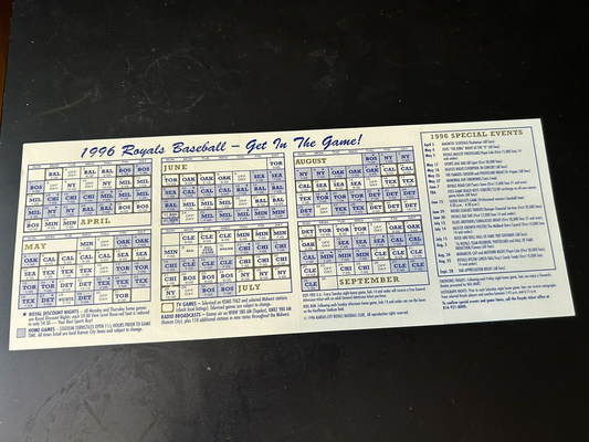 Kansas City Baseball: 1996 Royals Schedule