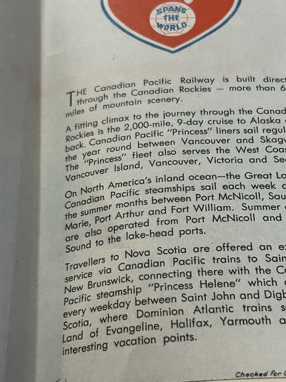 VINTAGE CANADIAN PACIFIC LINES MAP  WHERE TO GO IN CANADA  (NO DATE FOUND)
