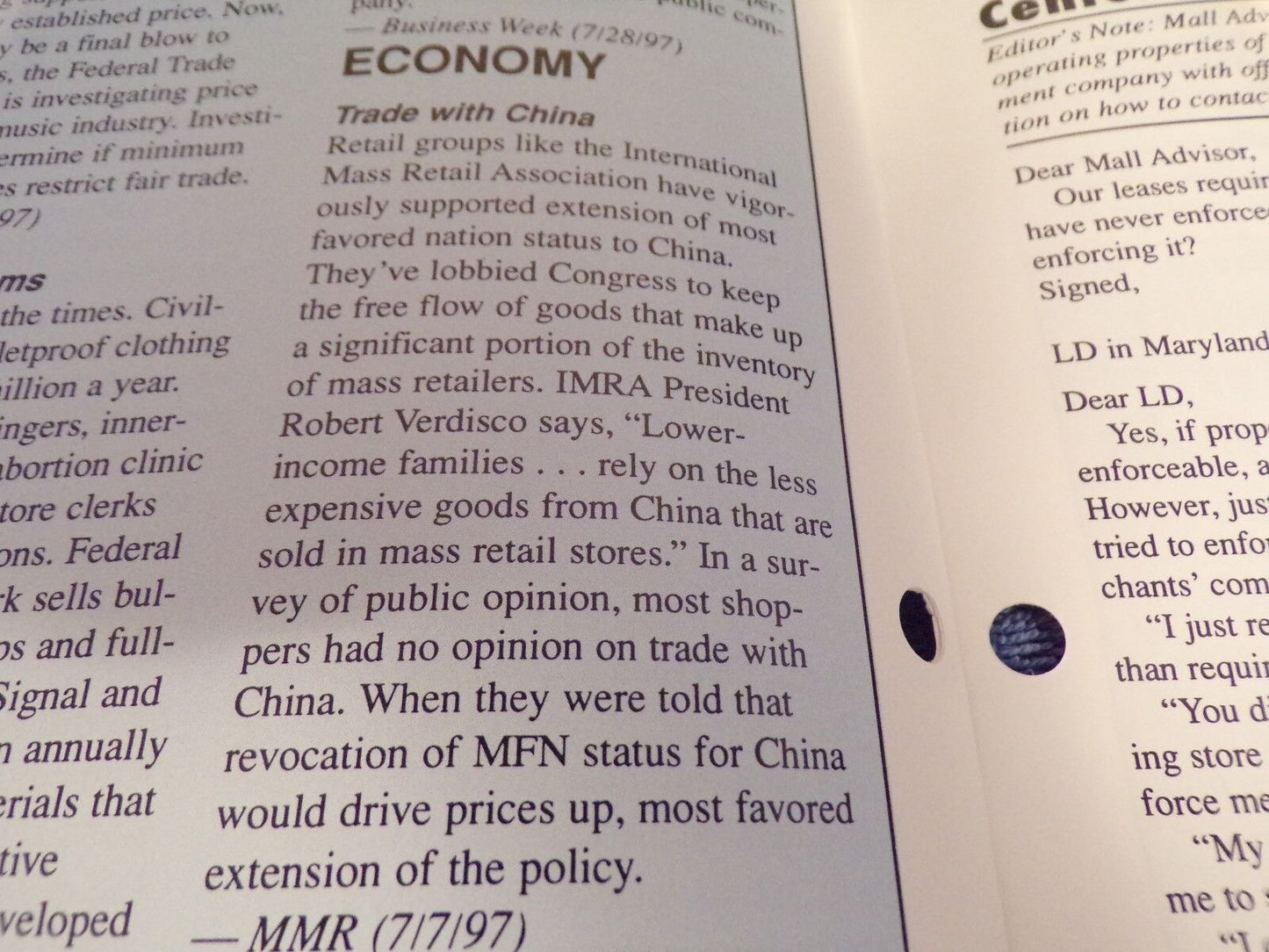 The Carlson Report For Shopping Center Management- September 1997 Edition