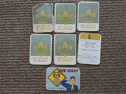 One Boys Journey-Cub Scout to Boy Scout to Explorer Membership Cards