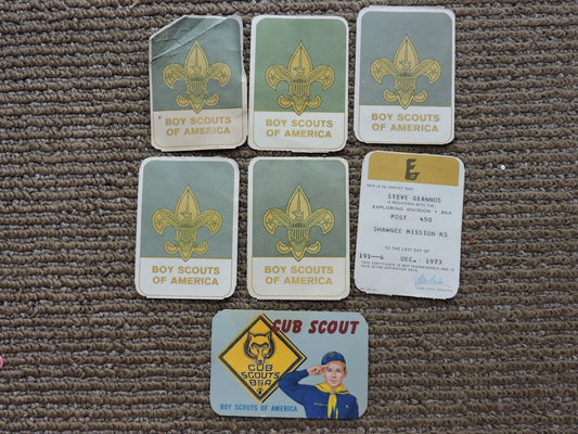 One Boys Journey-Cub Scout to Boy Scout to Explorer Membership Cards