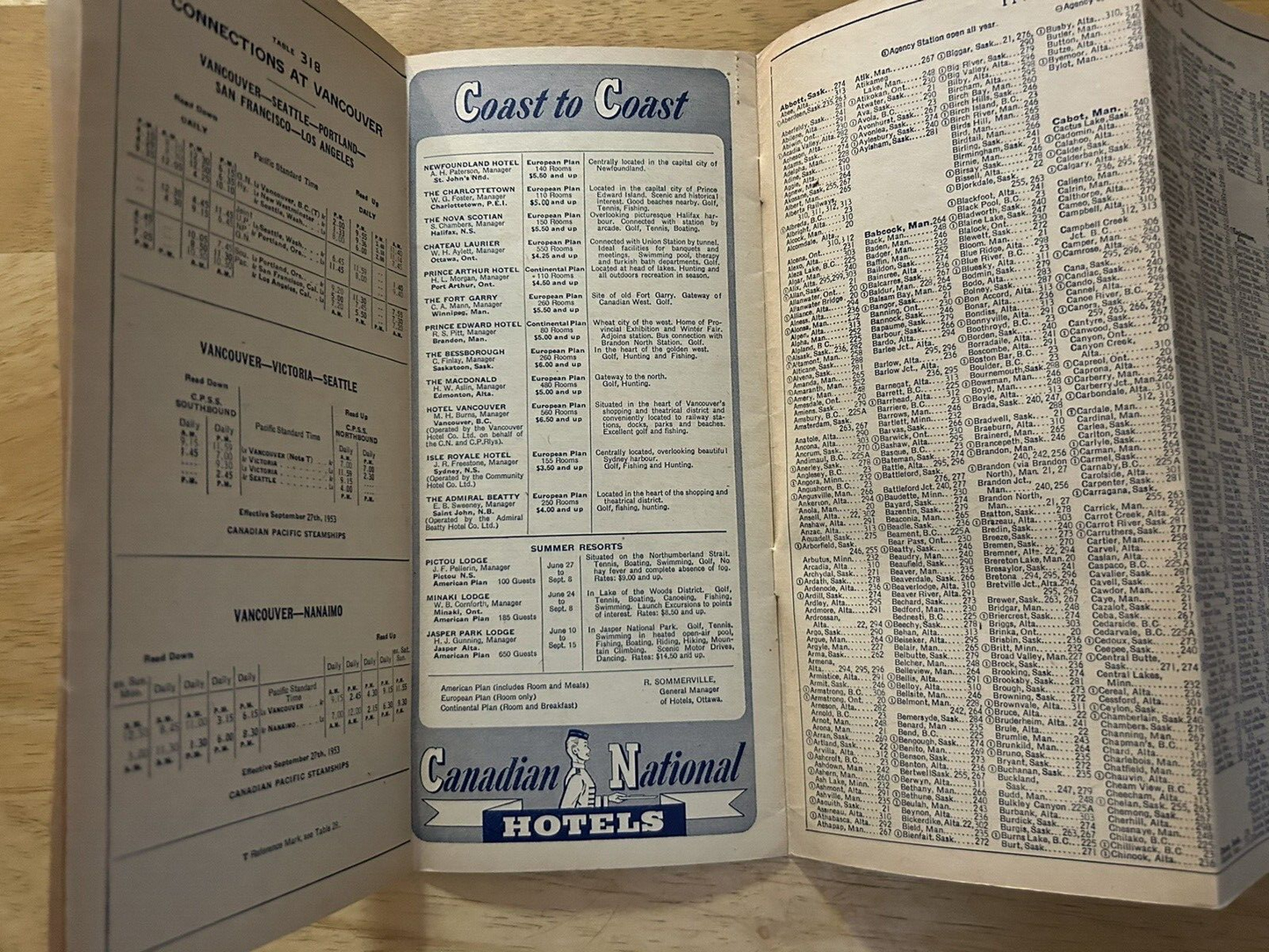 CANADIAN NATIONAL RAILWAYS TIMETABLES SEPTEMBER 27. 1953