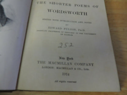 A SELECTION OF THE SHORTER POEMS OF WORDSWORTH 1914