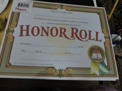 Honor Roll Certificate NEW PACK OF 30