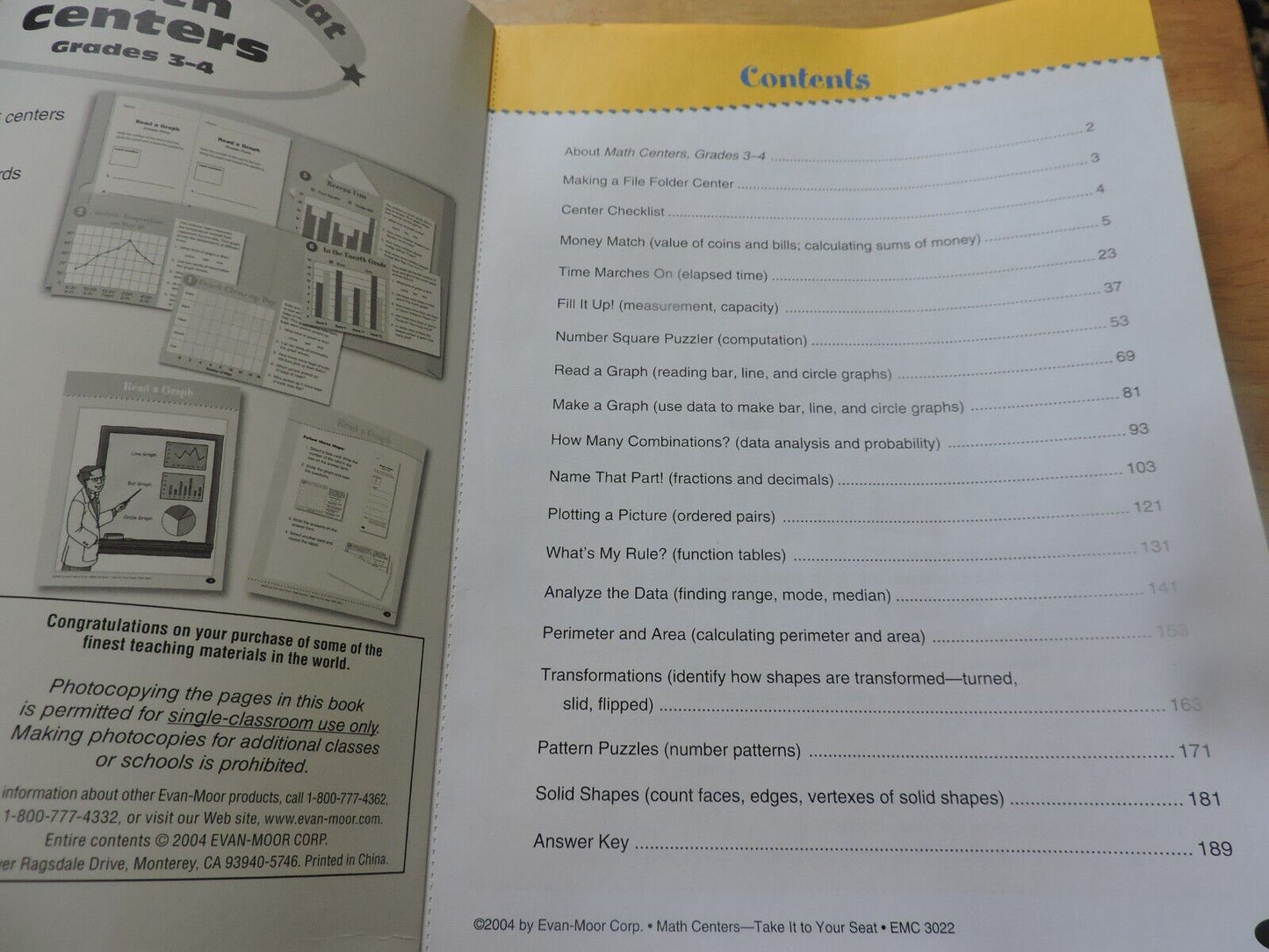 MATH CENTERS GRADES 3-4  WORKBOOK