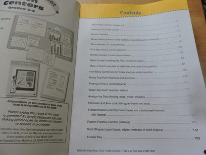 MATH CENTERS GRADES 3-4  WORKBOOK