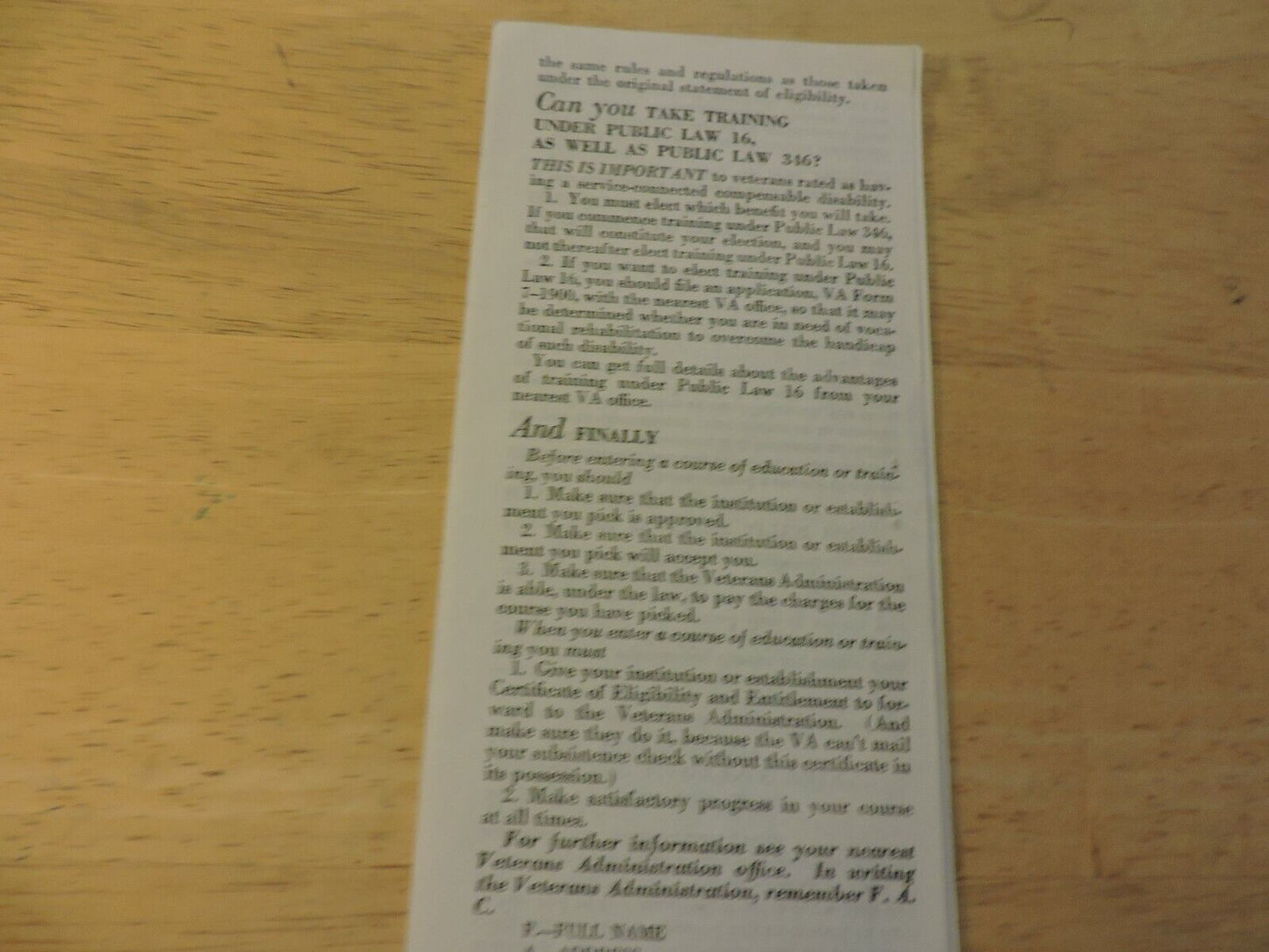 YOUR ANSWERS ABOUT EDUCATION AND TRAINING:  REVISED JUNE 1, 1948, VETERANS ADMIN