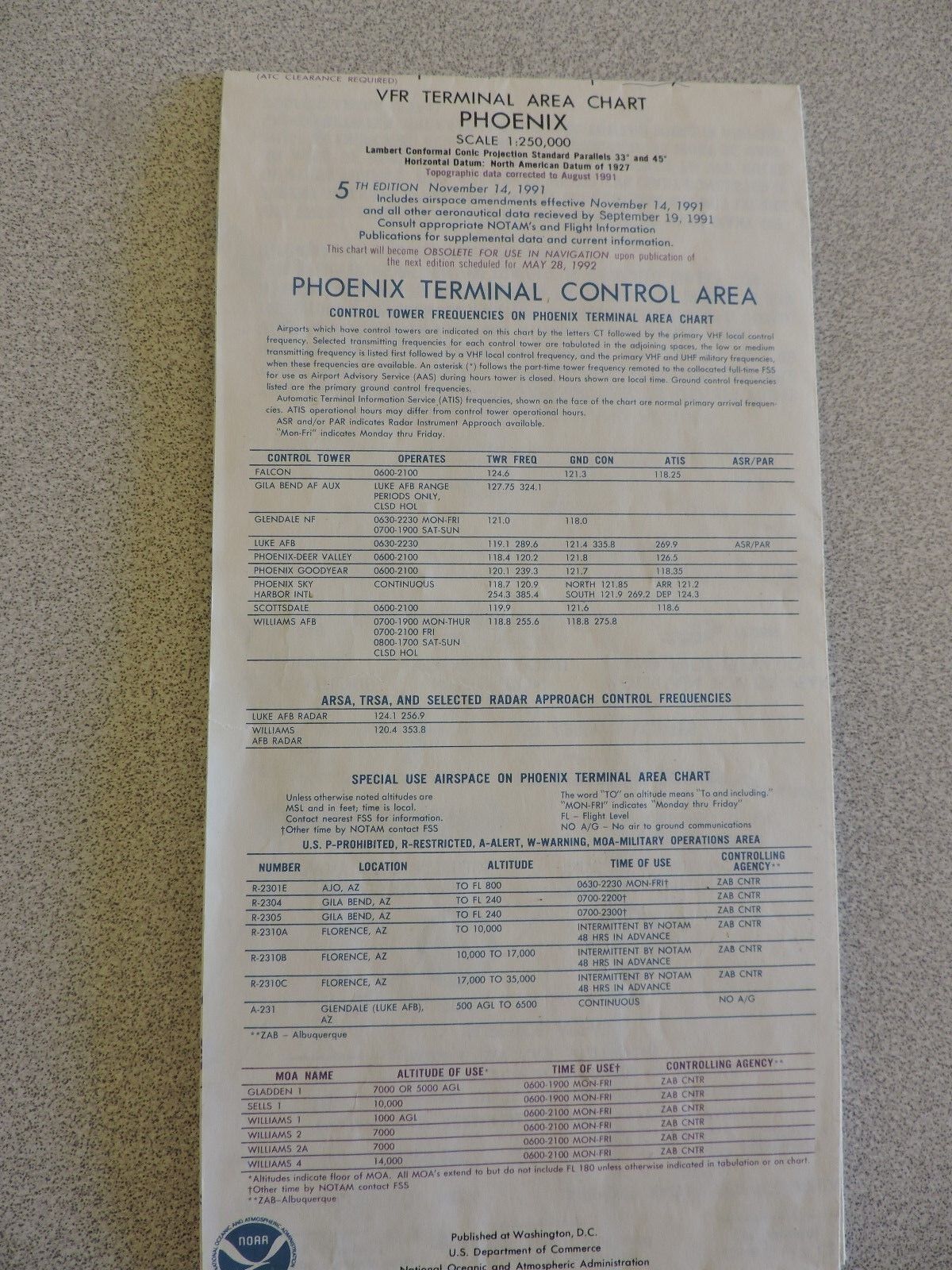 PHOENIX TERMINAL CONTROL AREA CHART 5TH EDITION  NOV. 14,1991