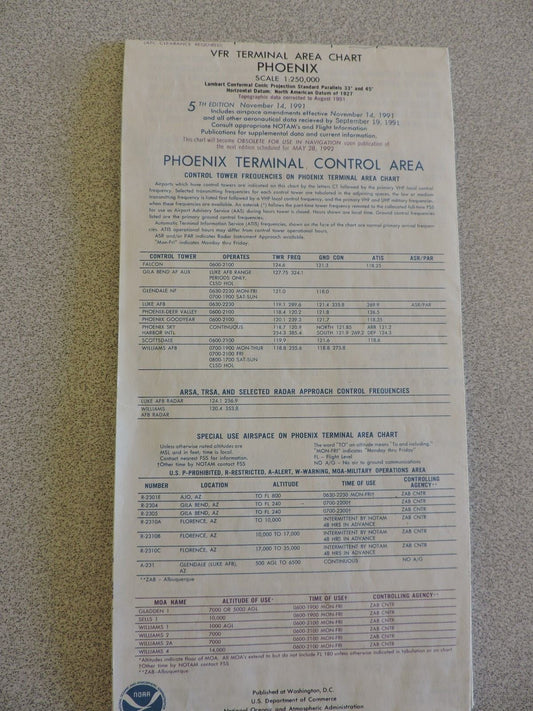 PHOENIX TERMINAL CONTROL AREA CHART 5TH EDITION  NOV. 14,1991