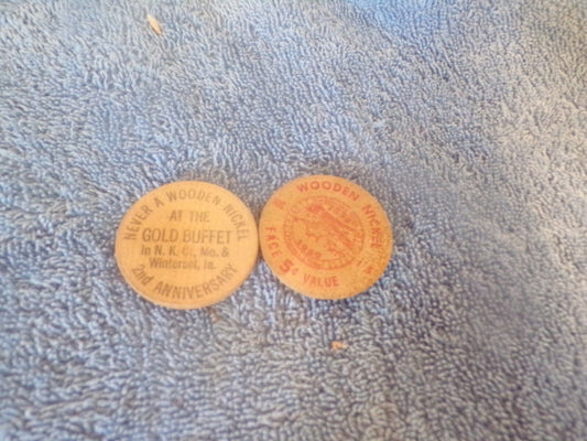 2 Vntage Wooden Nickels from KCKS/KCMO