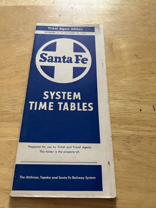 SANTE FE TIMETABLE SEPTEMBER -DECEMBER 1954--TICKET AGENT EDITION