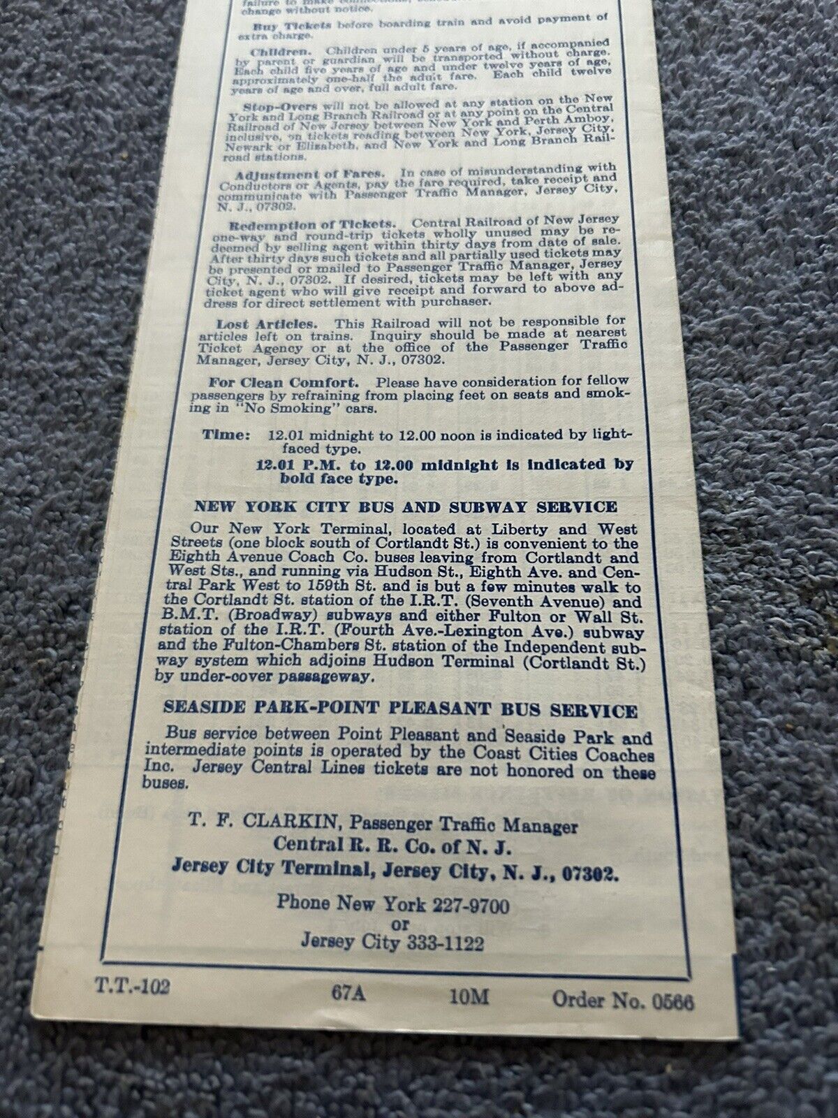 RAILROAD TIMETABLE: SEASHORE TRAINS: JERSEY CENTRAL LINES APRIL, 1964