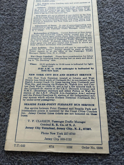 RAILROAD TIMETABLE: SEASHORE TRAINS: JERSEY CENTRAL LINES APRIL, 1964