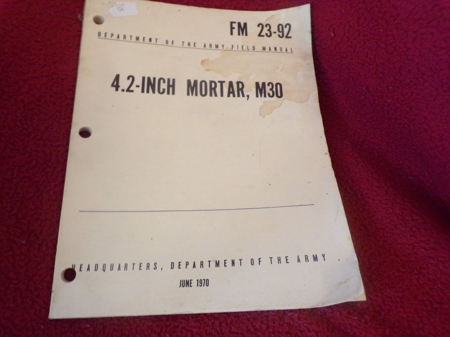 Vintage (1970) Army Field Manual: 4.2 Inch Mortar, M30 Training Manual