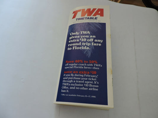 TWA  TIMETABLE FEBRUARY 1-FEBRUARY 29, 1980