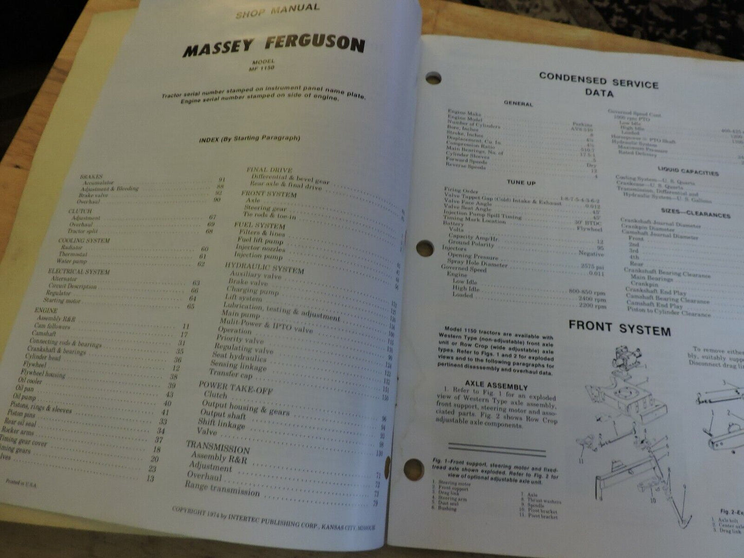 MASSEY-FERGUSON SHOP MANUAL: MODELS MF1150 MANUAL NO MF-30: 1974