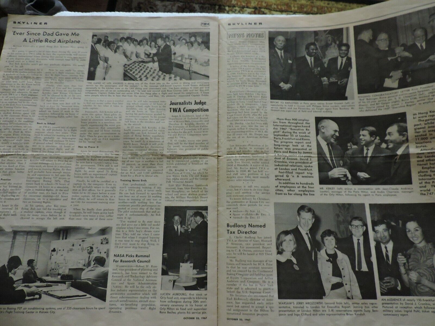 TWA SKYLINER  OCTOBER 23, 1967  NEWSPAPER